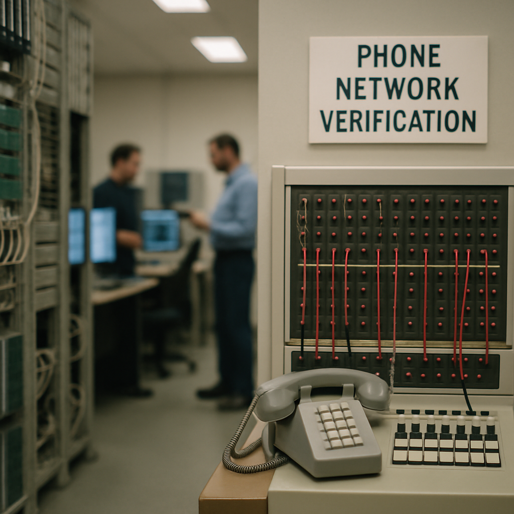 Rows of network equipment in a neutral, institutional telecom facility.