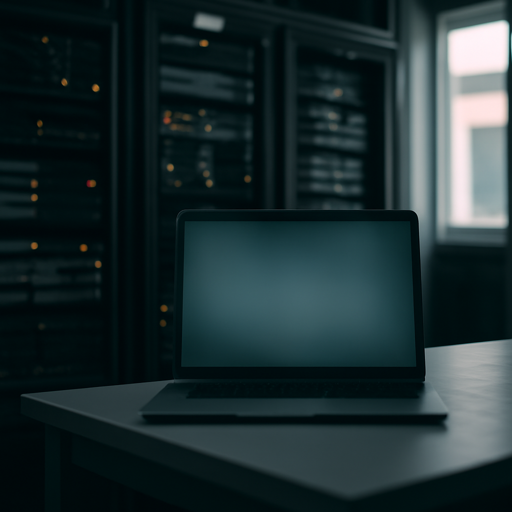 Dimly lit server room with rows of computer servers and equipment, hinting at vulnerability.