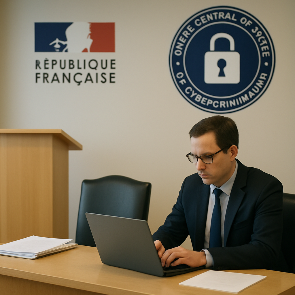 French government officials gather around a table with documents in a dimly lit office.