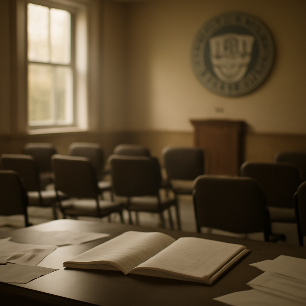 Federal Trade Commission office interior with a table and papers in the foreground.
