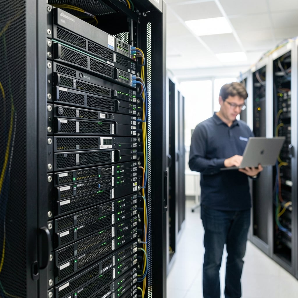 Security researcher inspects a server in a data center.
