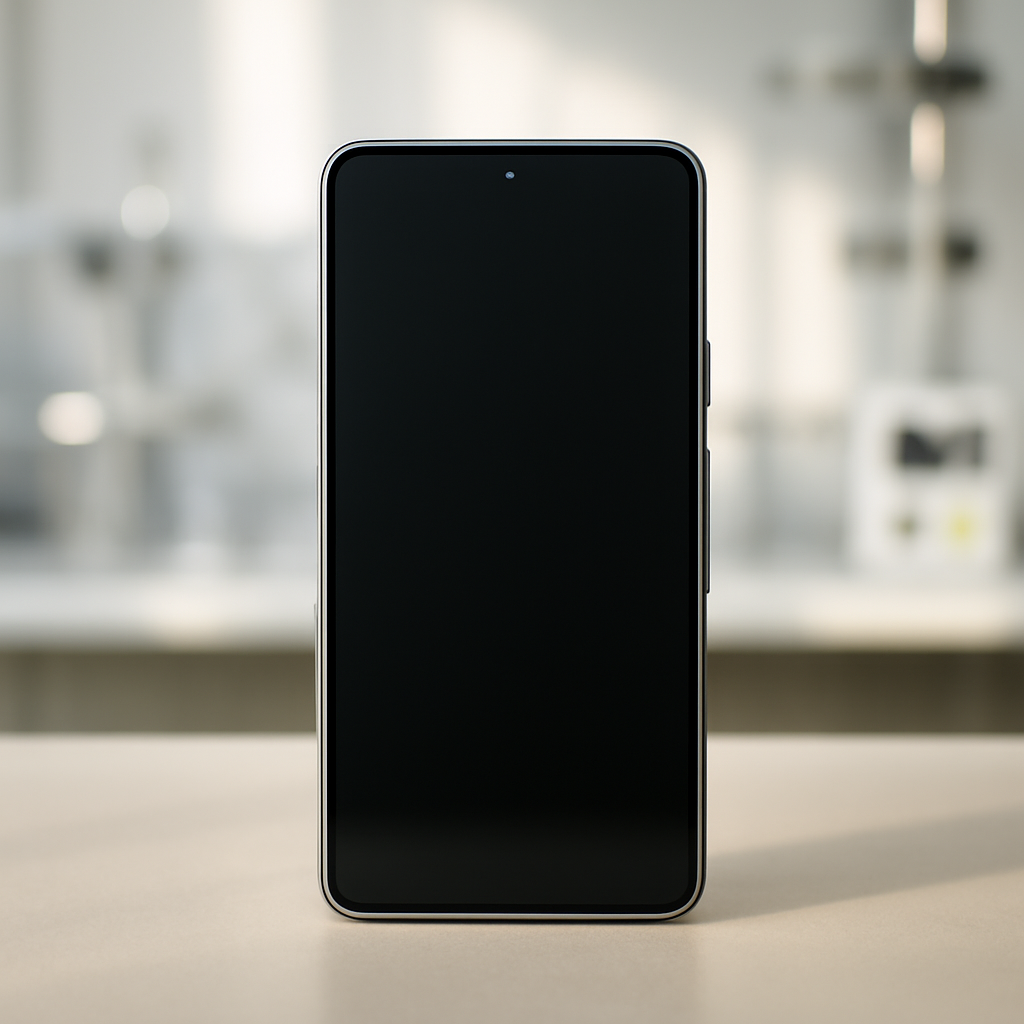 Google Pixel smartphone on a neutral surface with a blurred background.