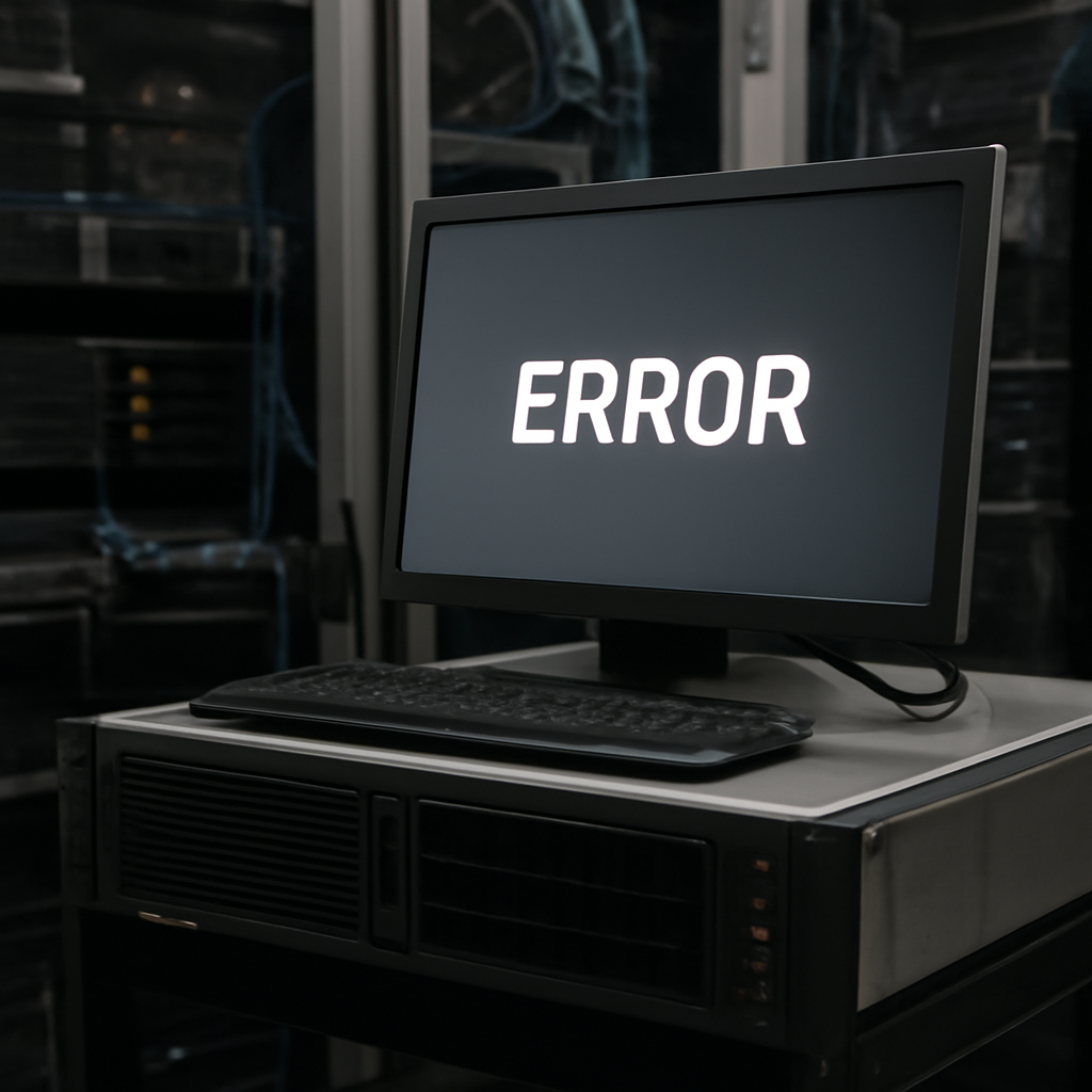 Server room with networked equipment and a single server in the foreground.