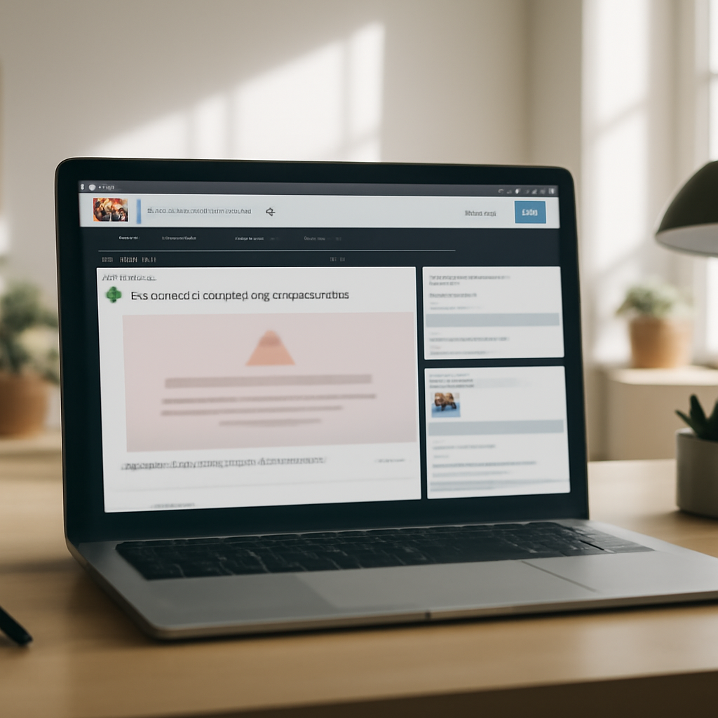 Laptop screen shows hijacked Reddit post in browser window amidst home office setting.