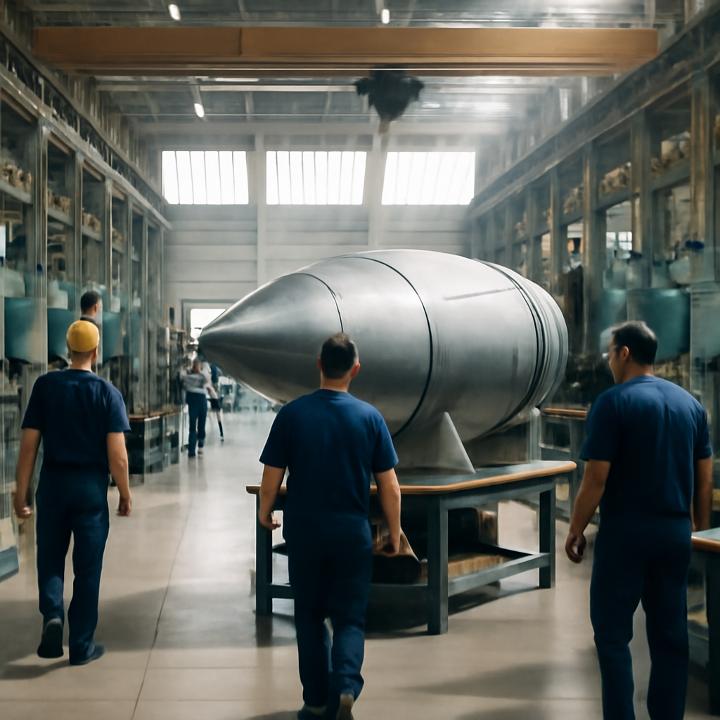 Industrial factory floor with machinery and workers in natural daylight.