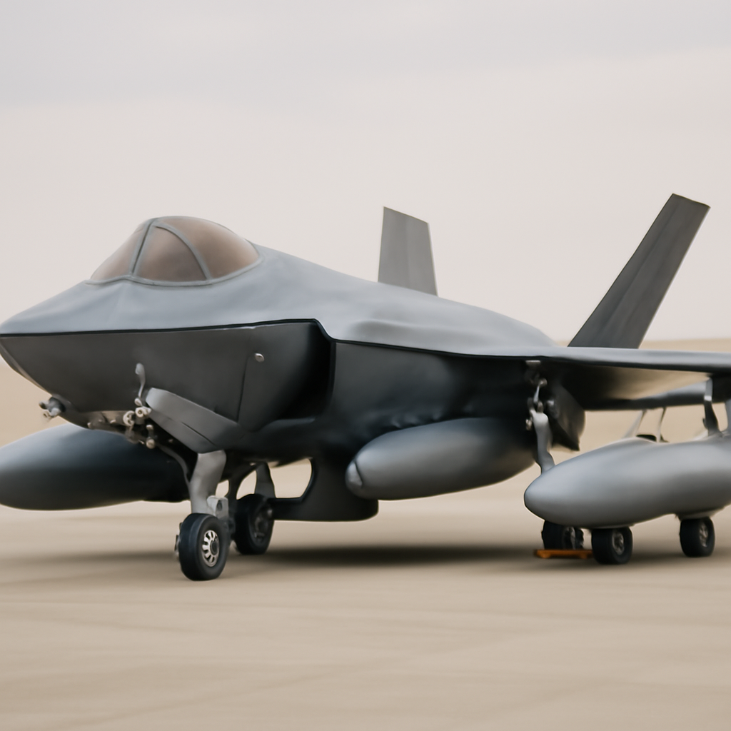 F-35I fighter jet with external fuel tanks for enhanced range.