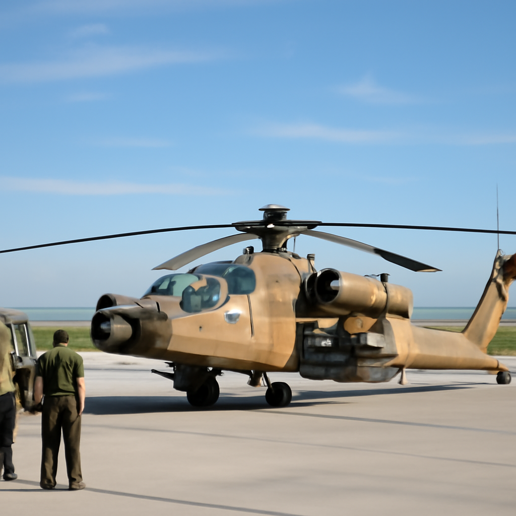 Israeli Air Force AH-64 Apache helicopter on tarmac at Ramat David Air Base.