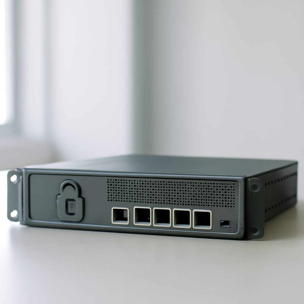 Secure mobile gateway appliance on a plain surface with a clean, minimalist background.