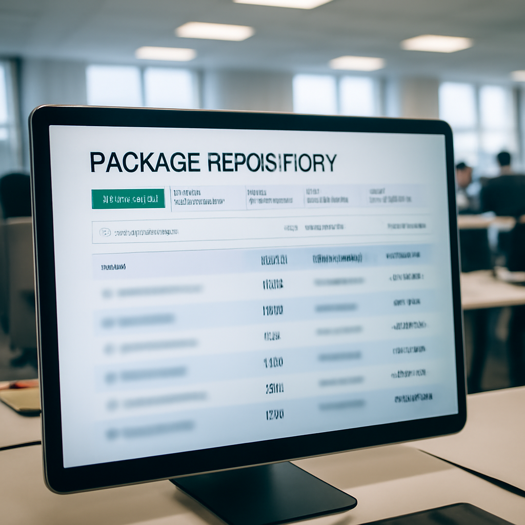 Software development interface on a laptop screen showing a package repository manager.