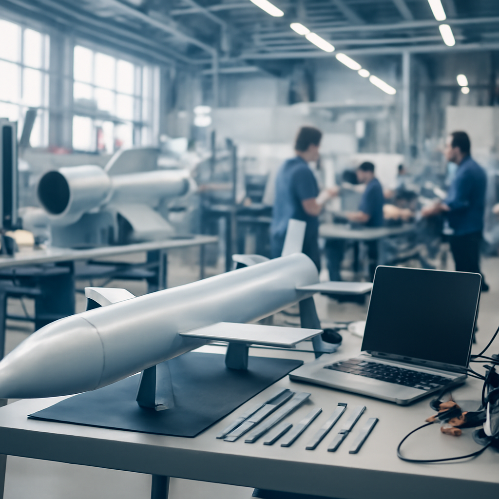 Brightly lit facility with industrial and high-tech elements, people working amidst sleek equipment and large windows.