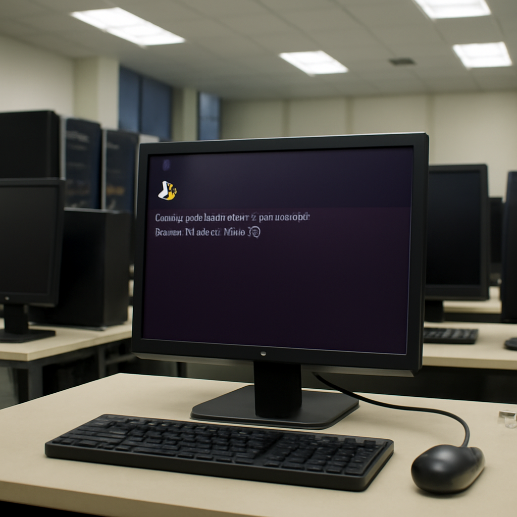 Linux terminal window on a workstation screen displays a command-line interface in a clean server room setting.