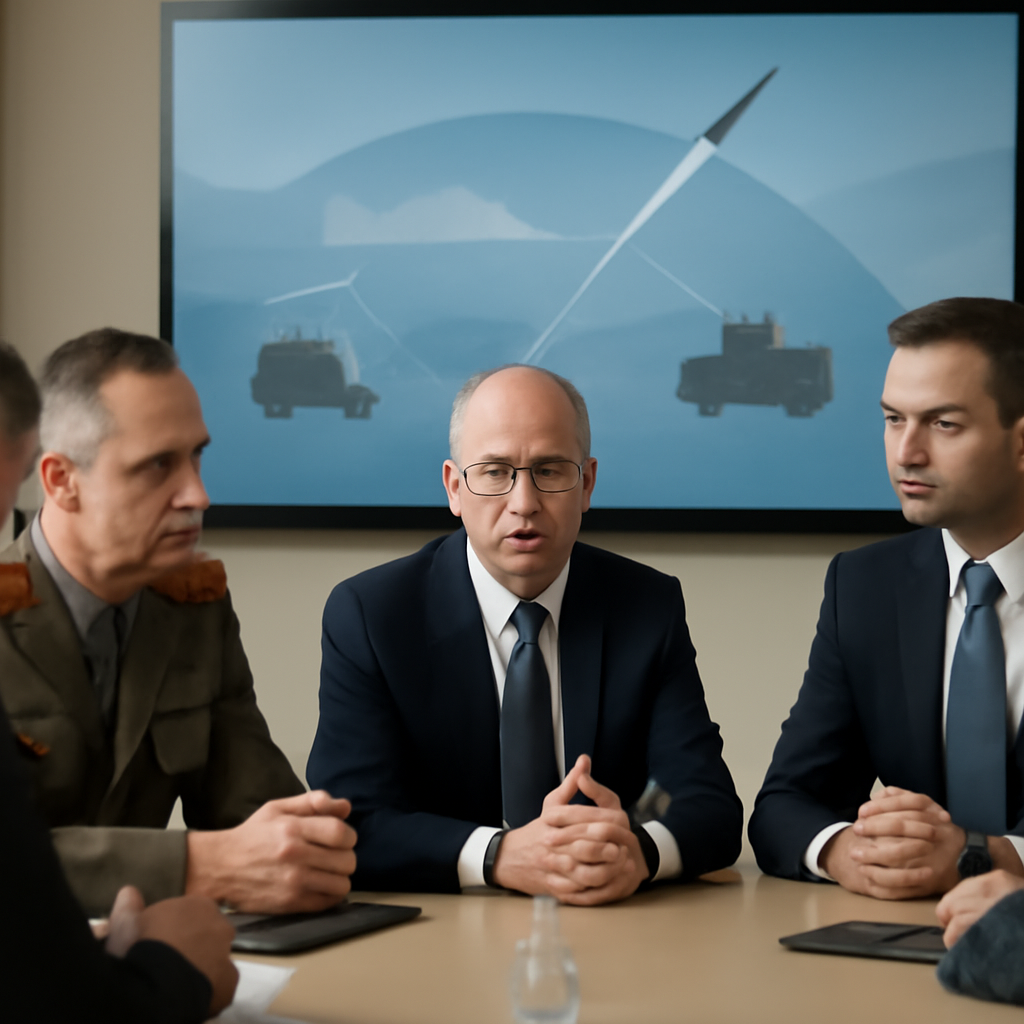 Lockheed Martin-led consortium showcases Ground-Based Air Defense concept on large screen at Brussels conference.