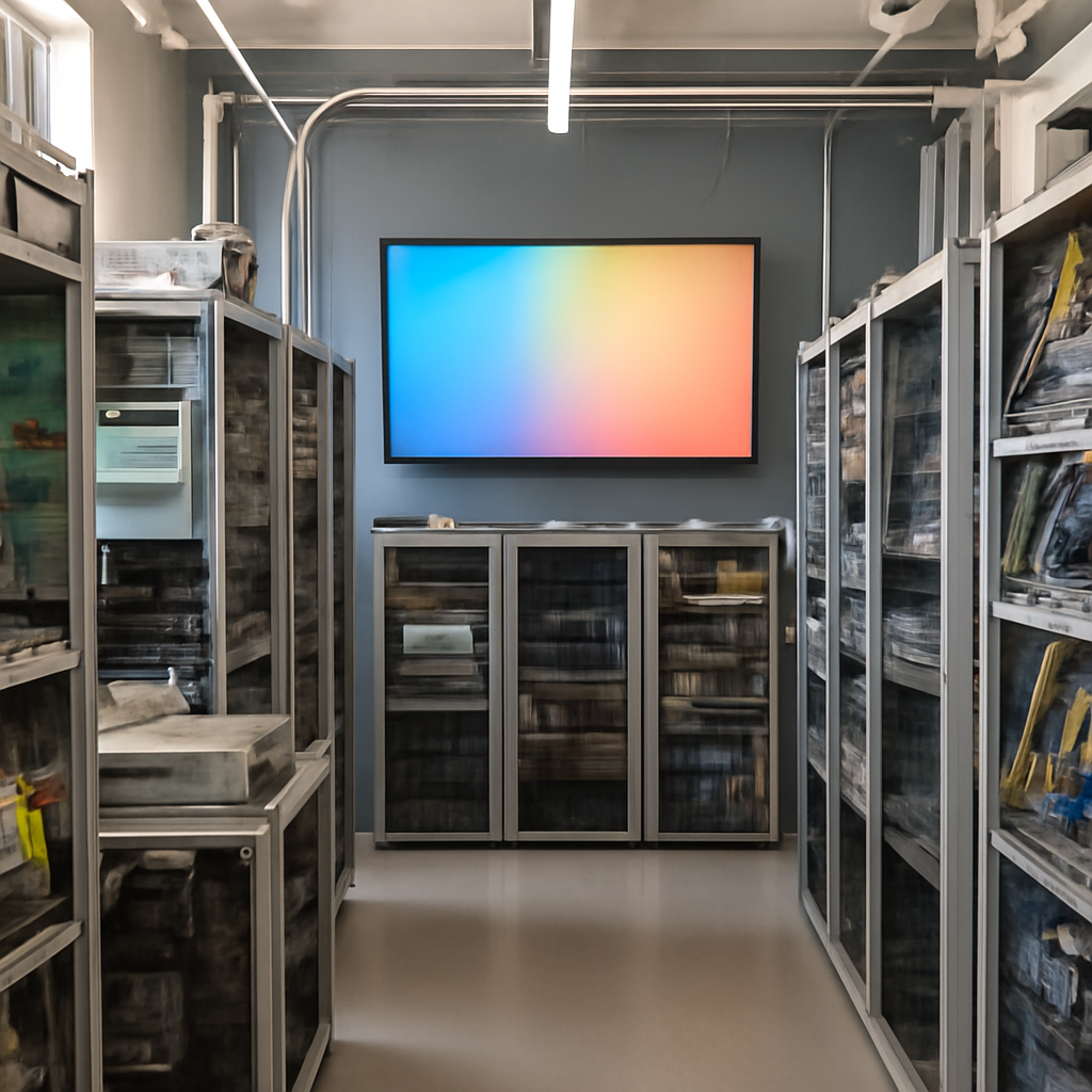 Rows of equipment and servers in a brightly lit network operations center.