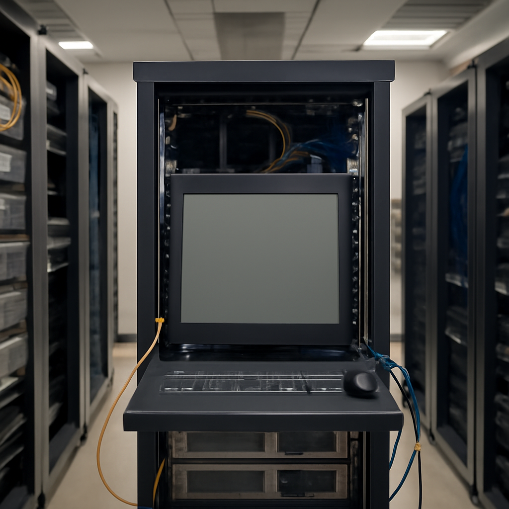 Server room with rows of computer servers and networking equipment, featuring a single Apache web server in the foreground.