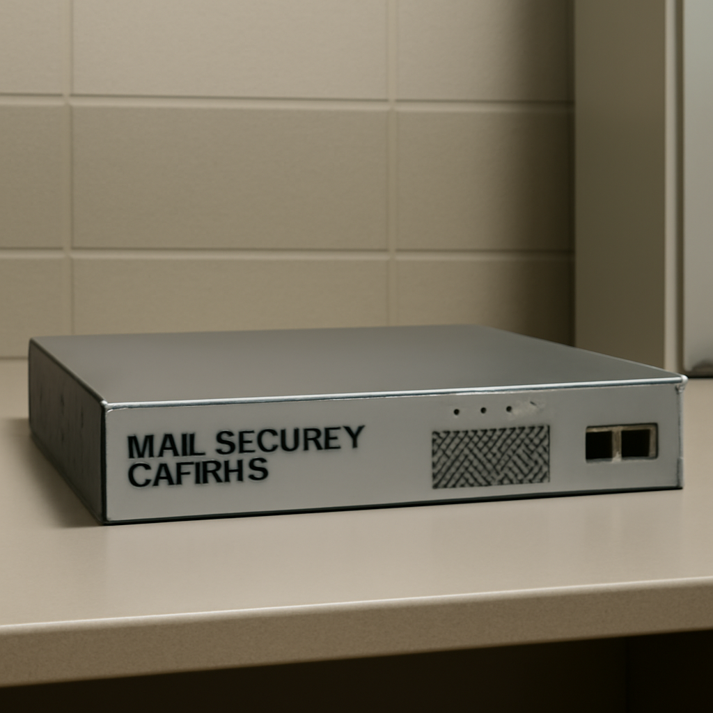 Mail security gateway device centered in a clean, neutral background.