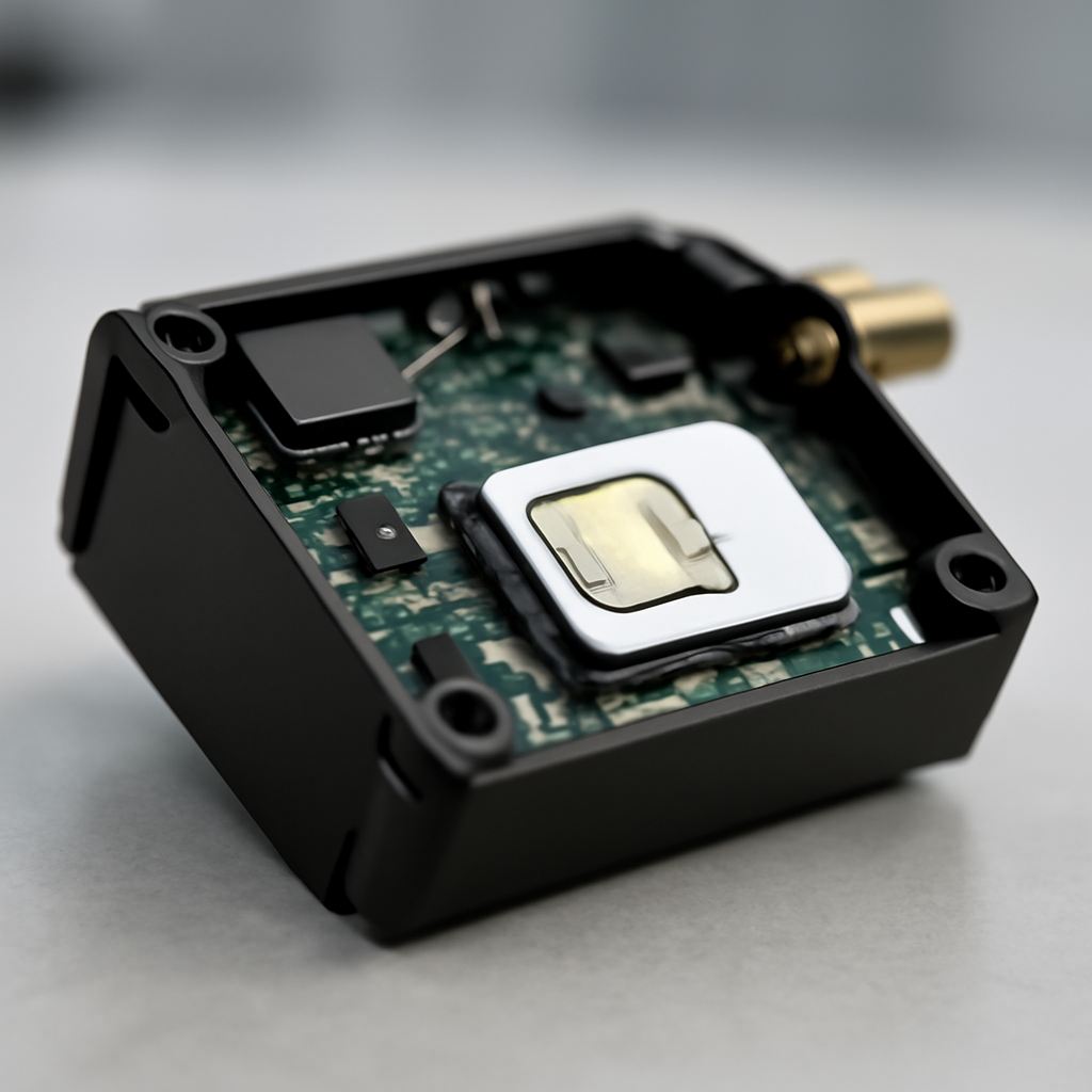 Close-up of a partially disassembled cellular IoT device with exposed internal components and a visible SIM card on a…
