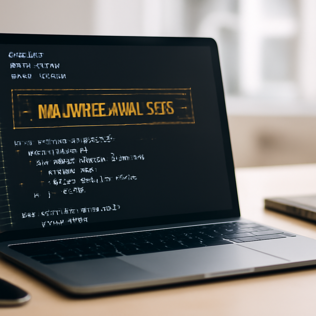 Laptop screen displays code with highlighted block comment section on a minimalist desk.