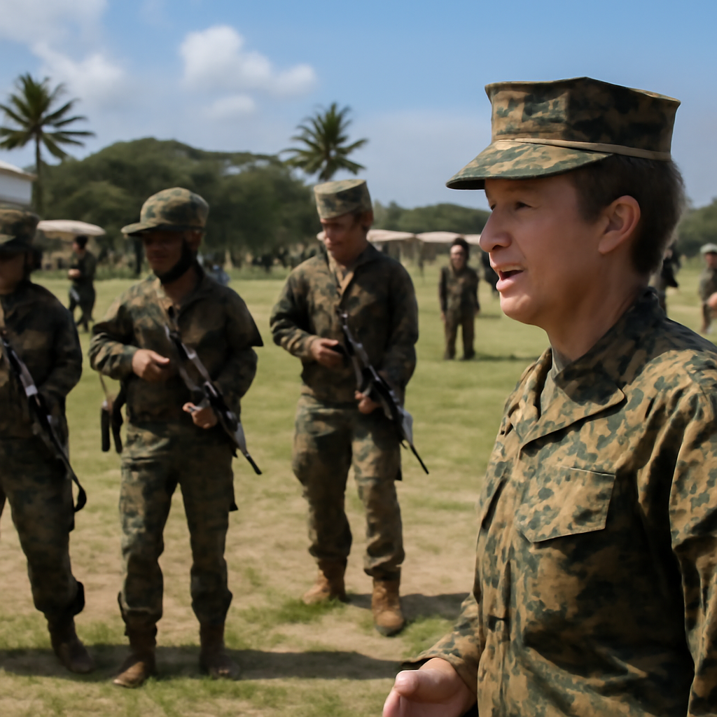 Military personnel from various countries train together at a Pacific base.