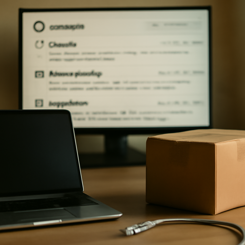 Developer workstation with laptop and subtle signs of supply chain breach.
