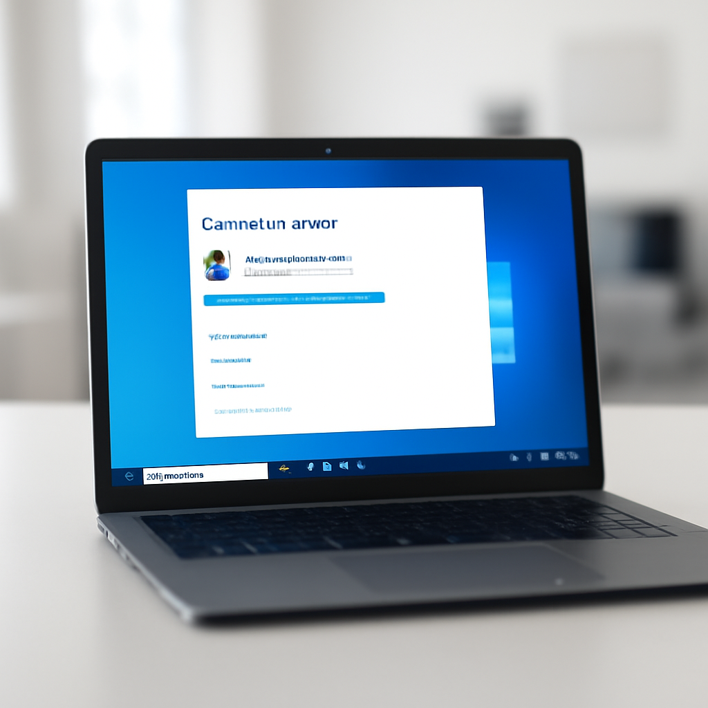 Windows 10 laptop showing a completed update on a plain surface in a well-lit room.