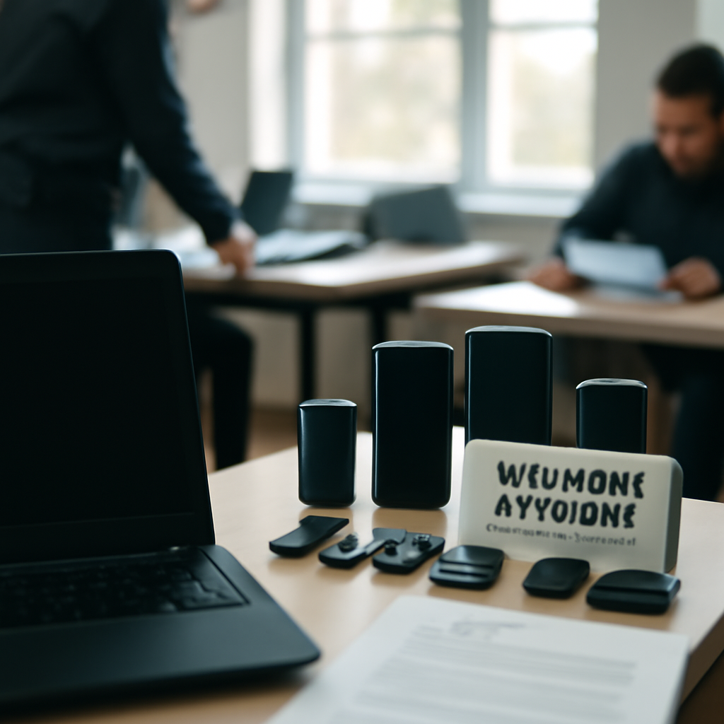 Law enforcement operation room with a large, dismantled computer setup symbolizing disrupted malware signing service.