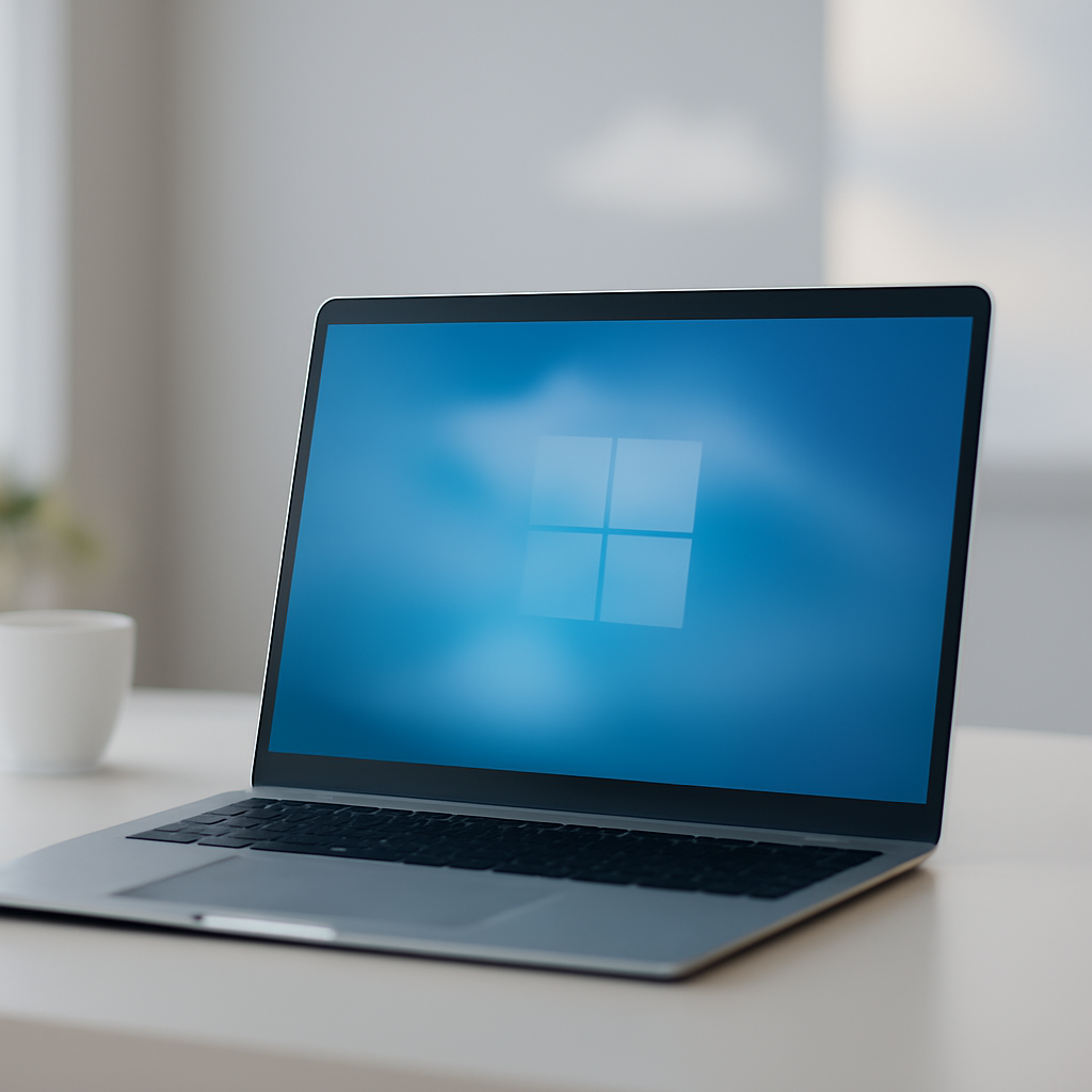 Windows computer screen displays system update information in a clean workspace setting.