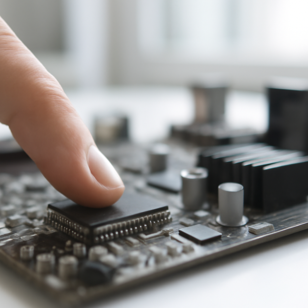 Motherboard components and UEFI firmware chip in a well-lit lab setting.