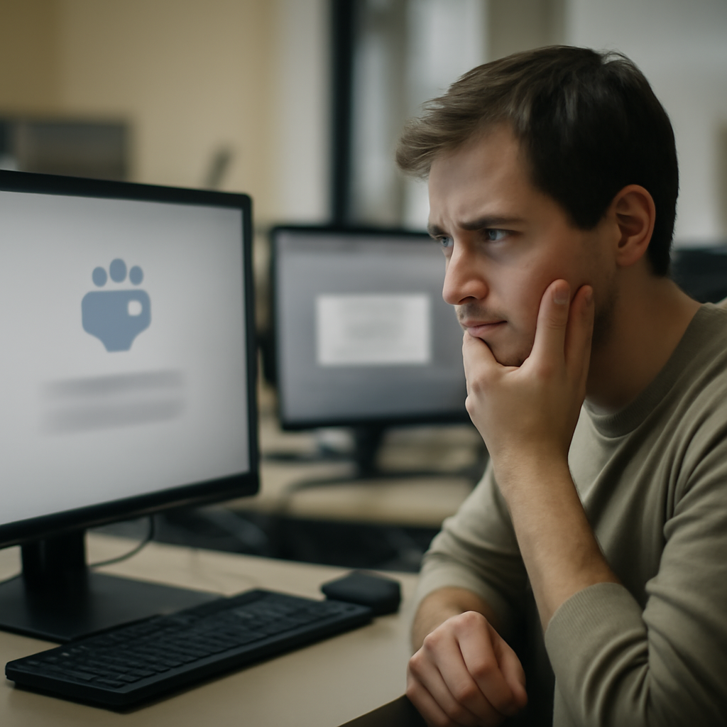 Person at computer looks concerned with Microsoft Teams interface blurred, suspicious message in background.