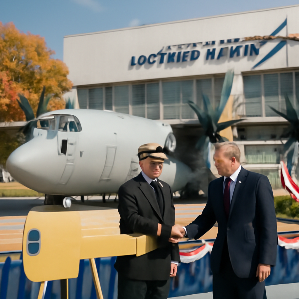 C-130J aircraft on display at Lockheed Martin facility in Marietta, Georgia.