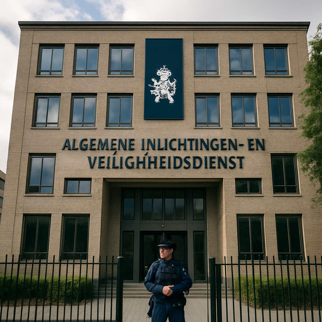 Dutch national security agency headquarters in Amsterdam under calm daylight.