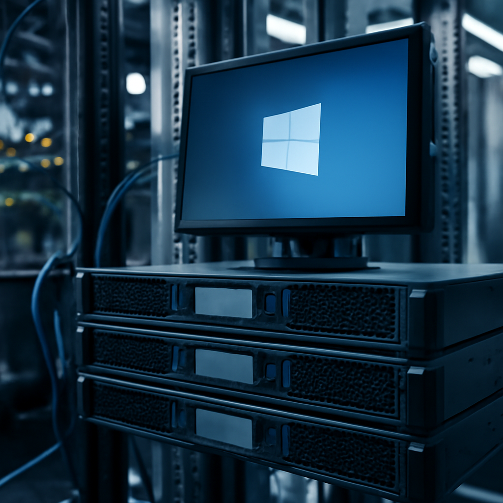 Rack-mounted servers sit under ordinary lighting in a data center.