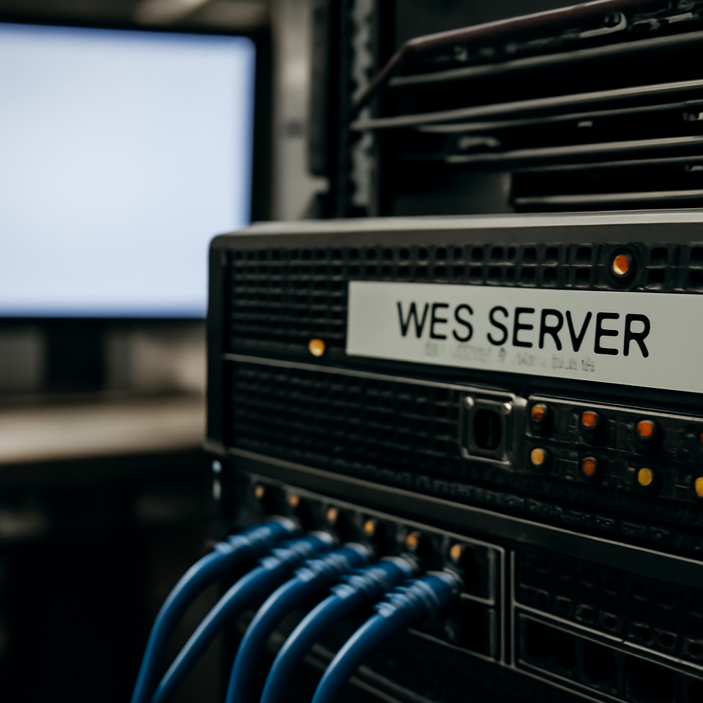Server room with web server hardware exposed, conveying vulnerability.