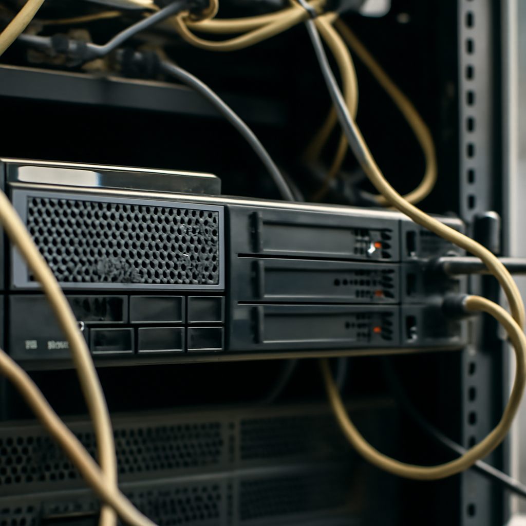 Generic computer server or network equipment rack in a data center setting.