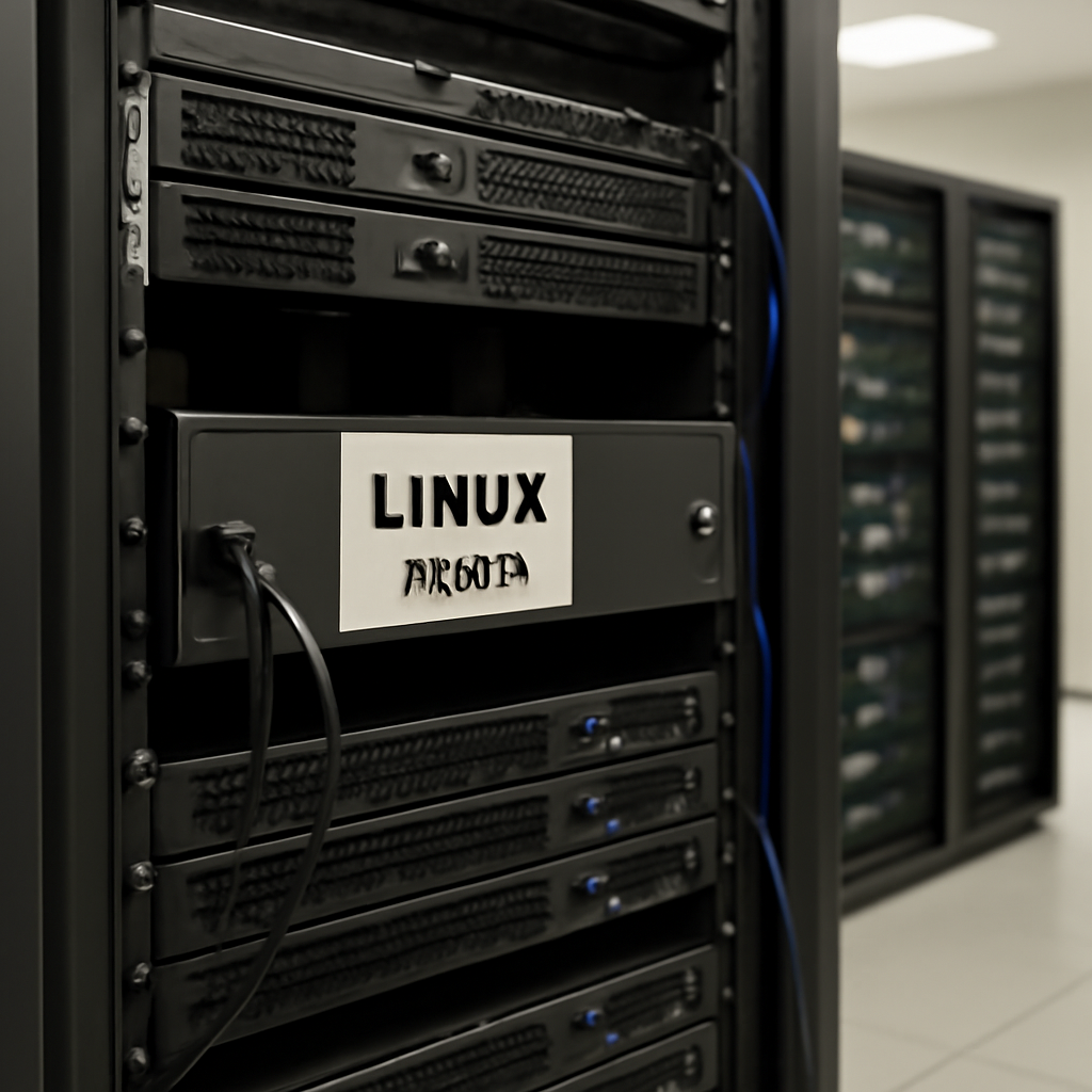 Linux server room with equipment racks and nodes under ordinary lighting.
