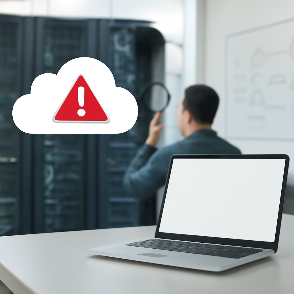 Large data center with rows of servers and racks, hinting at security vulnerability.