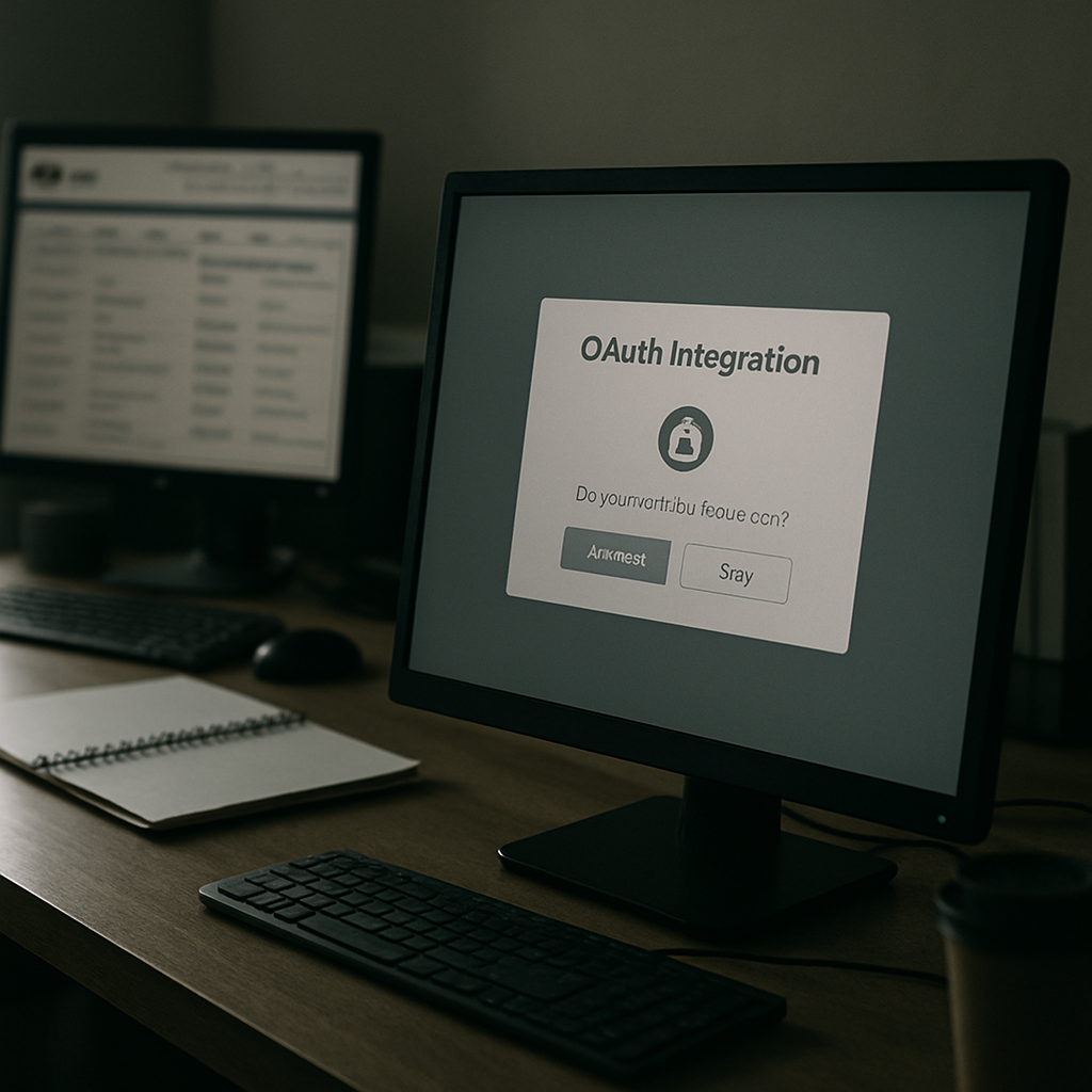 Computer screen displays OAuth integration interface in a CRM workspace.