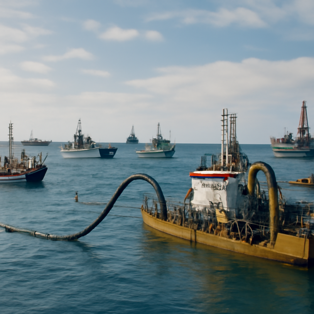 Multiple vessels and infrastructure operate in close proximity along a crowded Pacific coastline.
