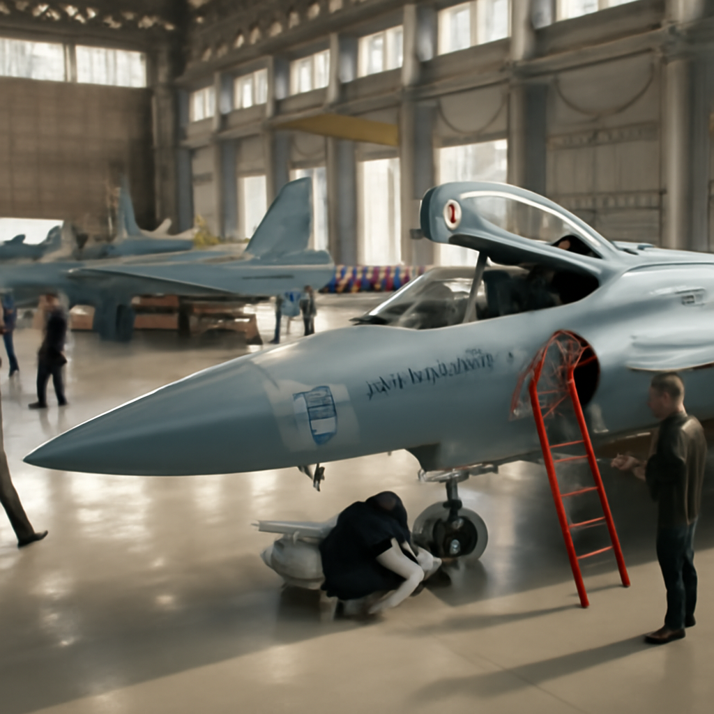 Pakistan Air Force personnel in flight suits and technical uniforms surround fighter jets in a bustling hangar.