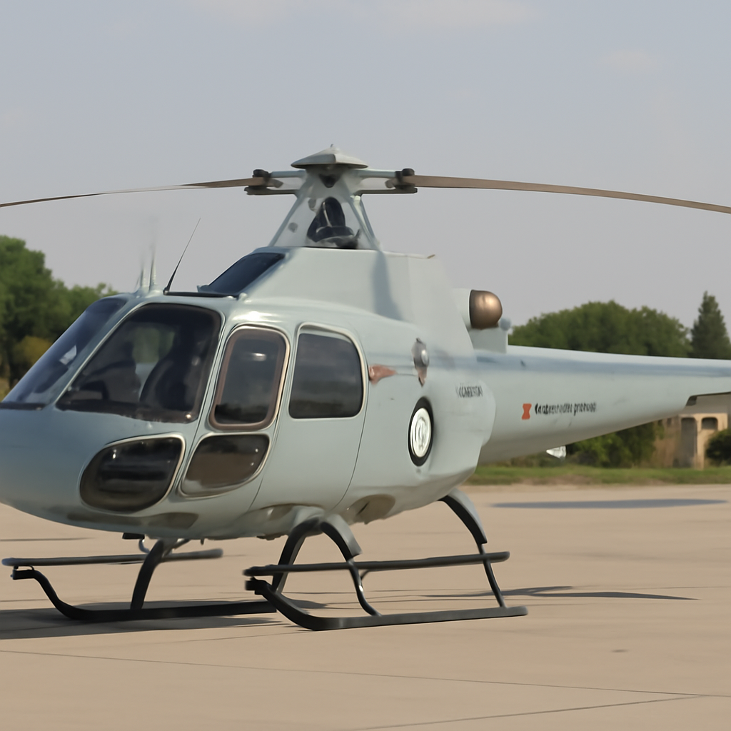Pakistan Air Force Airbus H125 helicopter on display at a base on a sunny day.