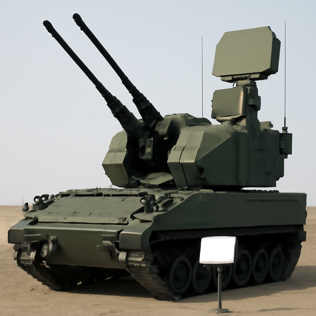 ASELSAN Korkut air defence system with twin 35mm cannon and radar units on display.