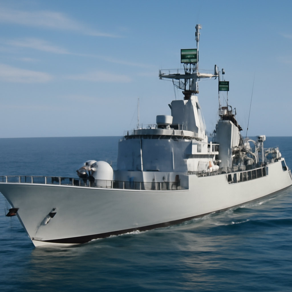 Pakistan Navy warship underway in calm North Arabian Sea with crew engaged in routine activities.