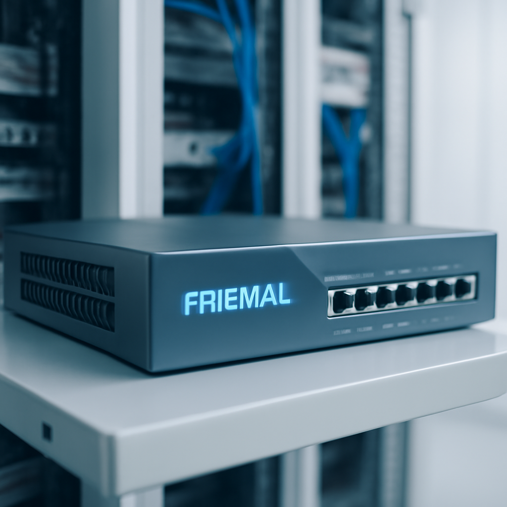 Network security device on a rack in a clean, bright environment.