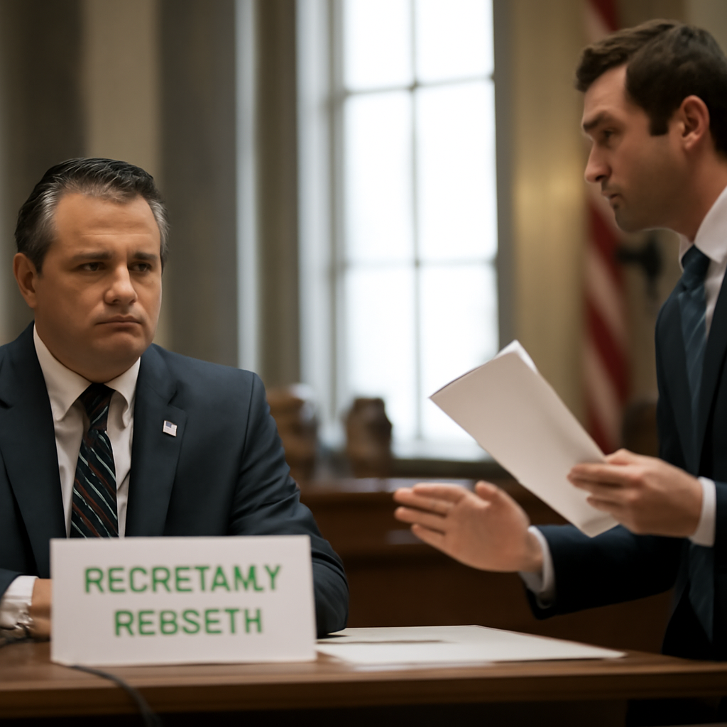 Defense Secretary Pete Hegseth appears before senators, including Jon Ossoff, in a US Senate hearing room bathed in soft…