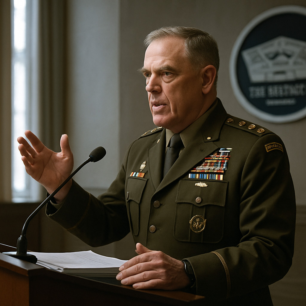 US military official briefs committee at Pentagon podium.