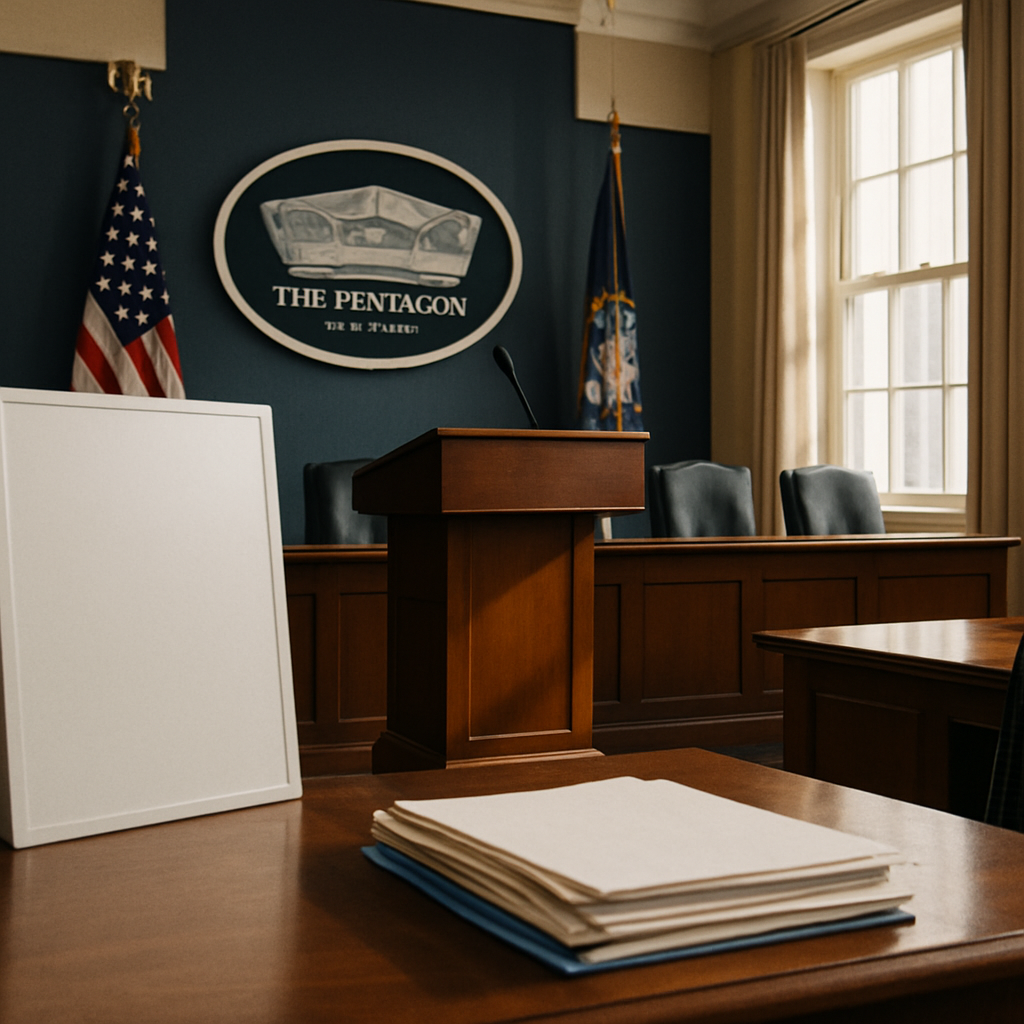 Formal government room with podium and chairs, flooded with natural daylight from tall windows.