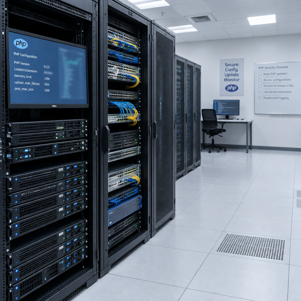 Rows of rack-mounted servers and networking equipment in a brightly-lit data center interior.