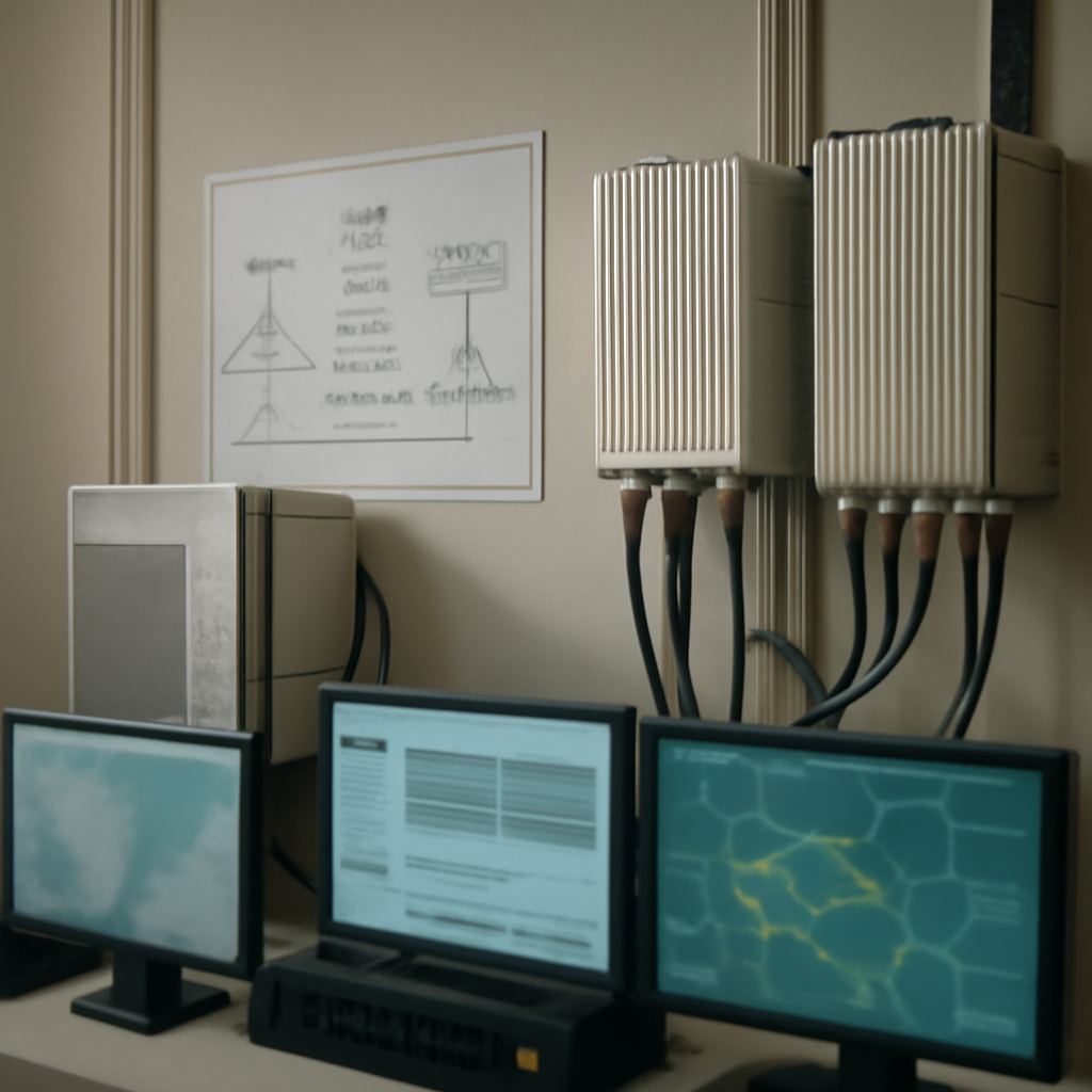 Government agency's private 5G network control room with radio units and base stations.