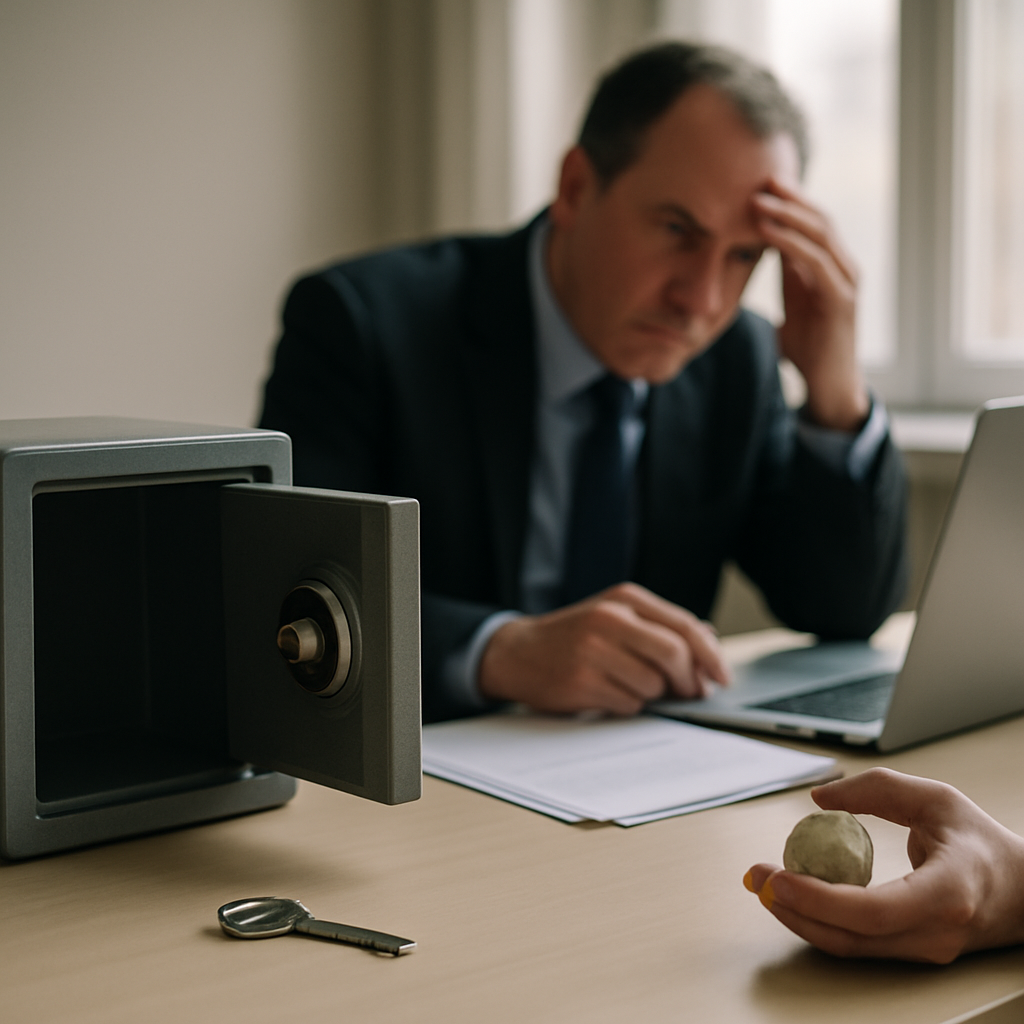 Ransomware incident responder sits at desk with laptop and papers, highlighting vulnerability.