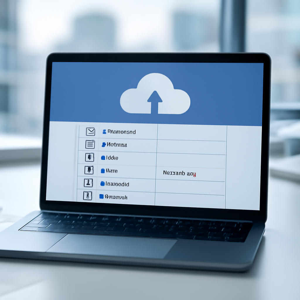 Laptop screen displays cloud storage interface with file list and password file next to text box.