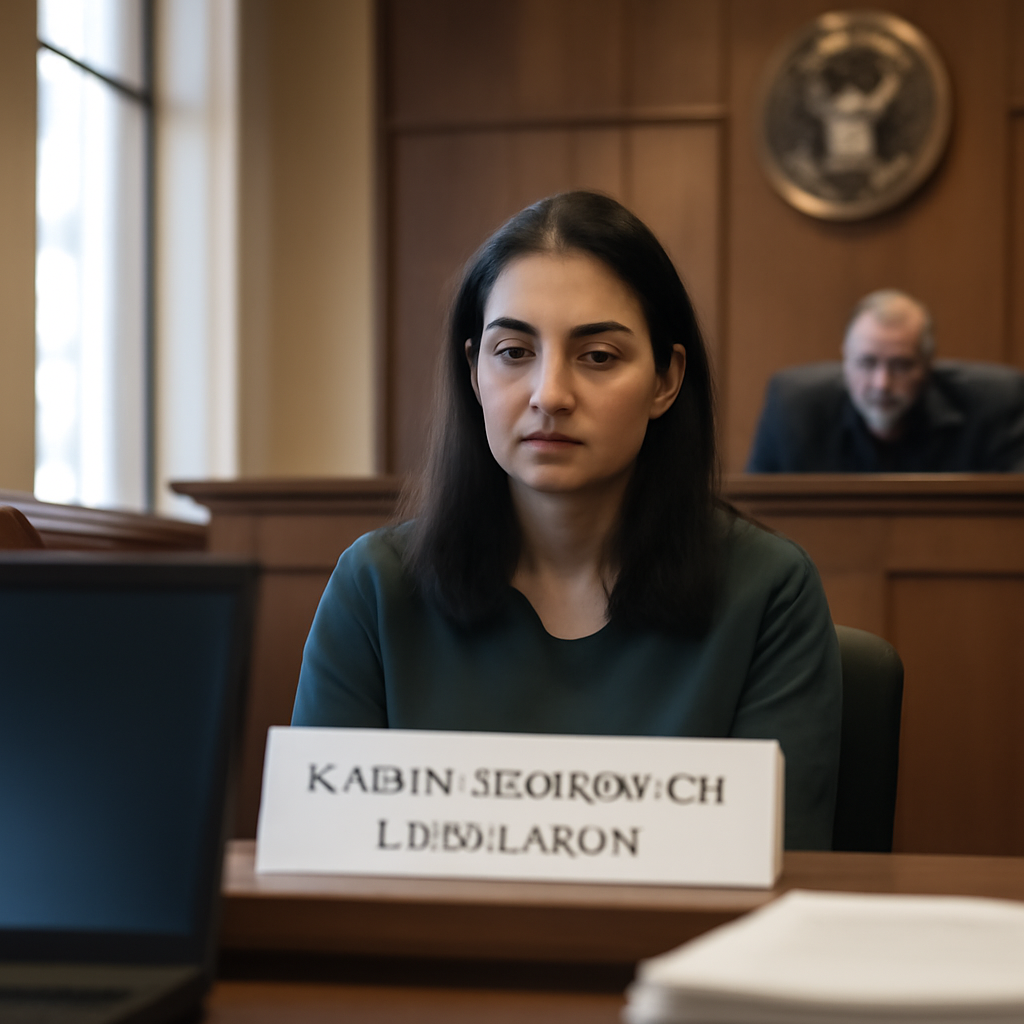 Defendant Karen Serobovich Vardanyan sits somberly in a US federal courtroom.